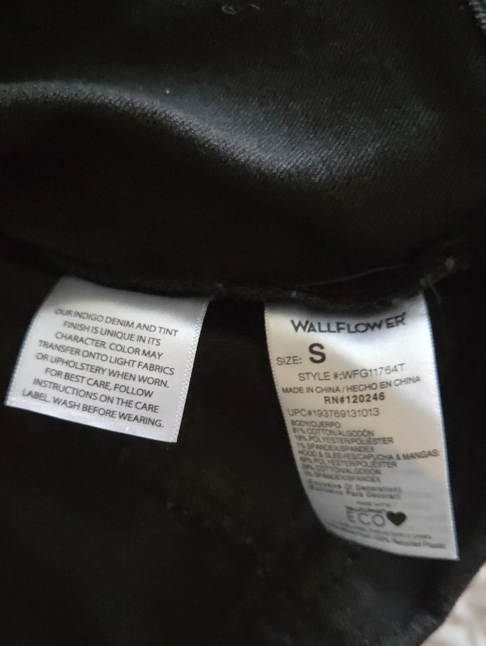 Wallflower Black Hooded Denim-Style Jacket NEW Condition - Picture 7 of 7